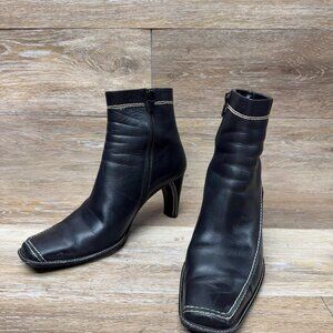 Franco Sarto Ponte Black Leather Square Toe Bootie Women's Size 9.5